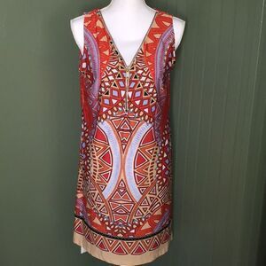 JBS Patterned Sleeveless Dress Small Orange Comfy Retro layer fall summer